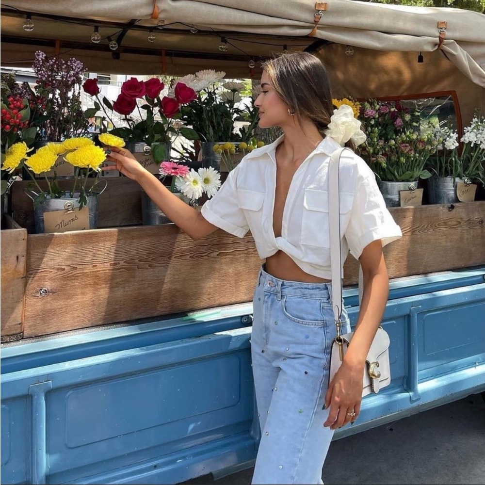 ZARA Linen Crop Shirt size Small NWT
